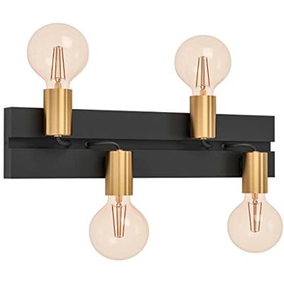 Eglo Spotlight bar Macchione, ceiling light fitting with 4 spot lights minimalist living room lamp made of black metal, track lighting with E27 socket Eglo Spotlight bar Macchione, ceiling light fitting with 4 spot lights minimalist living room lamp made of black metal, track lighting with E27 socket