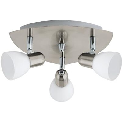 Eglo Ceiling Light Enea, 3-Flame Ceiling Fixture, Metal Ceiling Spotlight in Matte Nickel, Frosted White Glass, Living Room lamp, Spots with E14 Socket Eglo Ceiling Light Enea, 3-Flame Ceiling Fixture, Metal Ceiling Spotlight in Matte Nickel, Frosted White Glass, Living Room lamp, Spots with E14 Socket