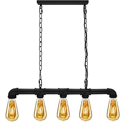 LEDSone Industrial 5 Way Pipe Pendant Light Black E27 Hanging Ceiling Lamp Black finish 5 way pipe design E27 fitting 95cm adjustable cable Ideal for dining room, kitchen island & bar LEDSone Industrial 5 Way Pipe Pendant Light Black E27 Hanging Ceiling Lamp Black finish 5 way pipe design E27 fitting 95cm adjustable cable Ideal for dining room, kitchen island & bar