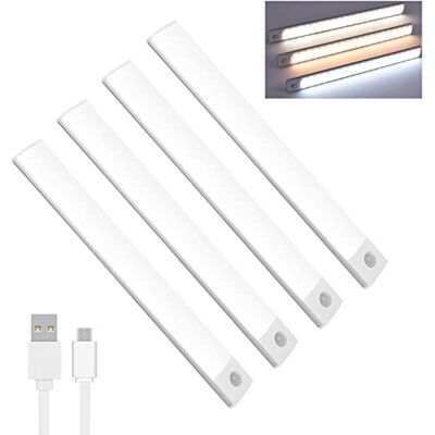 Lychico Motion Sensor Lights Indoor (20cm), 40 LED Under Cabinet Lights 6000K, USB Rechargeable Battery Powered Night Lights with Magnetic Strip, Pack of 4 led, White Lychico Motion Sensor Lights Indoor (20cm), 40 LED Under Cabinet Lights 6000K, USB Rechargeable Battery Powered Night Lights with Magnetic Strip, Pack of 4 led, White