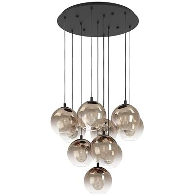 Eglo Cluster Pendant Lamp Ariscani 1, 10-Light Hanging Light Staircase Gallery Pendant, Metal Chandelier in Black and Copper Glass, E27 Socket, Ø 64.5 cm Eglo Cluster Pendant Lamp Ariscani 1, 10-Light Hanging Light Staircase Gallery Pendant, Metal Chandelier in Black and Copper Glass, E27 Socket, Ø 64.5 cm