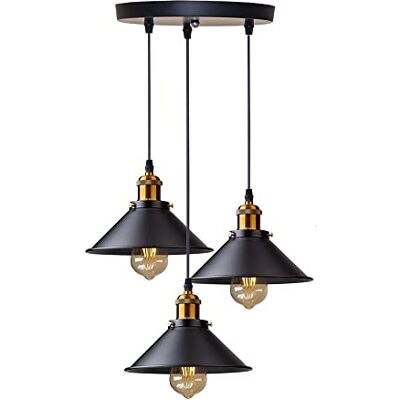 DELIPOP Vintage 3-Light Hanging Pendant Light Height Adjustable, Industrial Hanging Ceilings Fitting, Metal Ceiling Light for Dining Room Kitchen Foyer Hallway Entryway Bedroom (E27 Base, NO Bulbs) DELIPOP Vintage 3-Light Hanging Pendant Light Height Adjustable, Industrial Hanging Ceilings Fitting, Metal Ceiling Light for Dining Room Kitchen Foyer Hallway Entryway Bedroom (E27 Base, NO Bulbs)