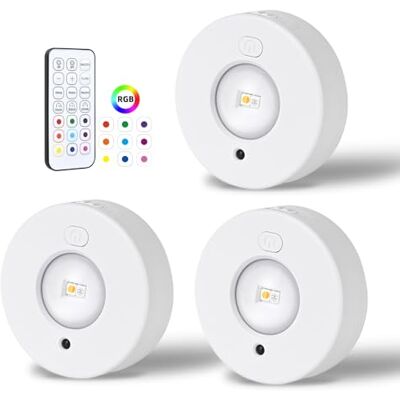 Lychico Rechargeable Under Cabinet Lights, 3 Pack 6000K Dimmable LED Puck Lights with Remote Control & 11 Colour Changing & Brightness Adjustable, Stick-On Wireless Lights for Kitchen, Wardrobe, Cupboard Lychico Rechargeable Under Cabinet Lights, 3 Pack 6000K Dimmable LED Puck Lights with Remote Control & 11 Colour Changing & Brightness Adjustable, Stick-On Wireless Lights for Kitchen, Wardrobe, Cupboard