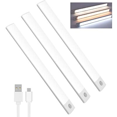 Lychico Motion Sensor Lights Indoor (30cm), 3 Pack 60 LED Under Cabinet Lights 6000K, USB Rechargeable Battery Powered Night Lights with Magnetic Strip for Kitchen, Wardrobe, Garage, Stairs, Bedroom Lychico Motion Sensor Lights Indoor (30cm), 3 Pack 60 LED Under Cabinet Lights 6000K, USB Rechargeable Battery Powered Night Lights with Magnetic Strip for Kitchen, Wardrobe, Garage, Stairs, Bedroom