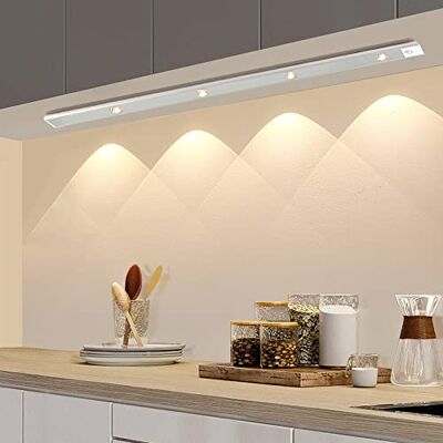 HIYAA 50 cm Under Cupboard Kitchen Lights with Motion Sensor LED Sensor Light Indoor USB Rechargeable Cabinet Lights Fully Dimmable Wireless Night Light for Kitchen, Bedroom, Stairs (3 Colors), White HIYAA 50 cm Under Cupboard Kitchen Lights with Motion Sensor LED Sensor Light Indoor USB Rechargeable Cabinet Lights Fully Dimmable Wireless Night Light for Kitchen, Bedroom, Stairs (3 Colors), White