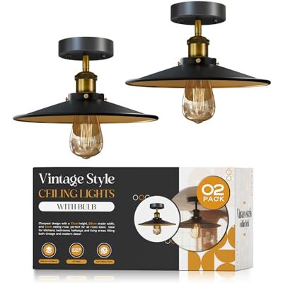 LEDSone E27 Base Semi Flush Mount Ceiling Light Fixture Industrial Pack of 2 LEDSone E27 Base Semi Flush Mount Ceiling Light Fixture Industrial Pack of 2