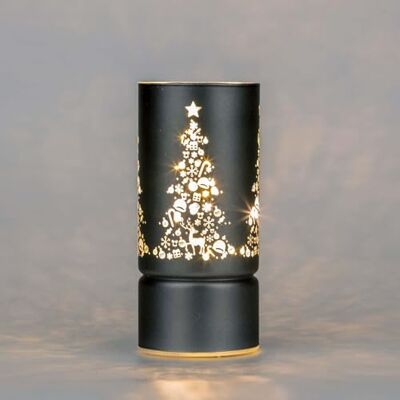 SHATCHI 17cm Christmas Decorated Vase Table Lamp Etched Glass Tube Xmas Grey Cylinder LED Fairy Lights Battery Operated Table Decoration SHATCHI 17cm Christmas Decorated Vase Table Lamp Etched Glass Tube Xmas Grey Cylinder LED Fairy Lights Battery Operated Table Decoration