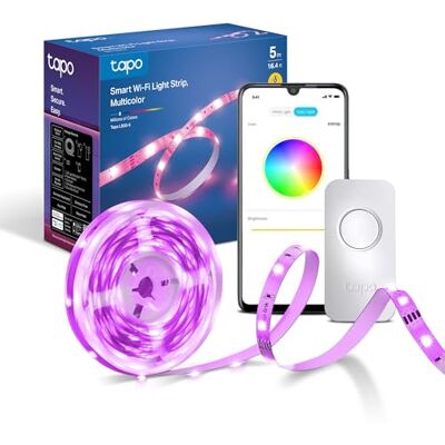 Tapo L900-5 5m Smart LED Strip Light Multicolour WiFi LED Lights 16M Colours, Dimmable, Cuttable, 3M Adhesive, Works with Alexa & Google, App Control, No Hub Required Tapo L900-5 5m Smart LED Strip Light Multicolour WiFi LED Lights 16M Colours, Dimmable, Cuttable, 3M Adhesive, Works with Alexa & Google, App Control, No Hub Required