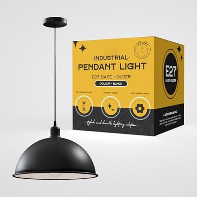 LEDSone E27 Ceiling Pendant Light 40cm Black Metal Dome Shade Retro Industrial Hanging Lamp for Living Room Bedroom Kitchen Restaurant Loft Coffee Bar LEDSone E27 Ceiling Pendant Light 40cm Black Metal Dome Shade Retro Industrial Hanging Lamp for Living Room Bedroom Kitchen Restaurant Loft Coffee Bar