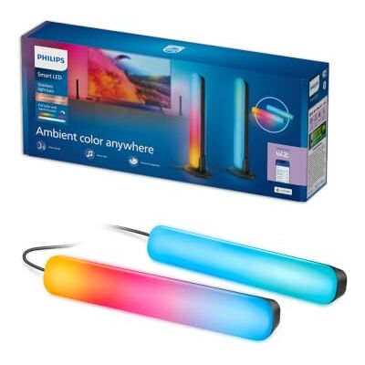 Philips Smart Lighting Gradient Light Bars, Black RGBIC Smart LED, Multicolour Effects, Sync with TV and Music, Immersive Light, Easy Setup, Bluetooth App Control, Smart Home Philips Smart Lighting Gradient Light Bars, Black RGBIC Smart LED, Multicolour Effects, Sync with TV and Music, Immersive Light, Easy Setup, Bluetooth App Control, Smart Home