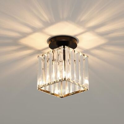 Goeco Modern Black Crystal Chandelier, E27 Semi Flush Mount Mini Ceiling Light Corridor Light Fixture Ceiling Light Shade Glass for Bedroom, Living Room, Kitchen Goeco Modern Black Crystal Chandelier, E27 Semi Flush Mount Mini Ceiling Light Corridor Light Fixture Ceiling Light Shade Glass for Bedroom, Living Room, Kitchen