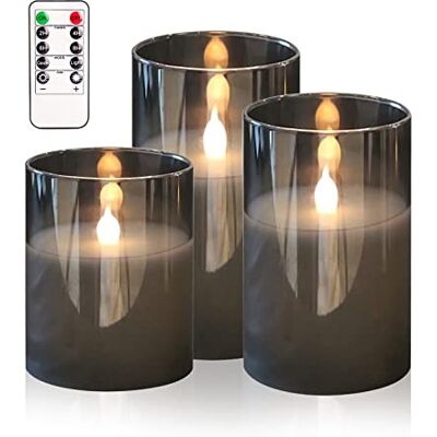 HIYAA LED Flameless Candles, Gray Glass Battery Operated with Realistic Warm Light and Flickering Effect, Perfect for Wedding Party and Christmas Decoration HIYAA LED Flameless Candles, Gray Glass Battery Operated with Realistic Warm Light and Flickering Effect, Perfect for Wedding Party and Christmas Decoration