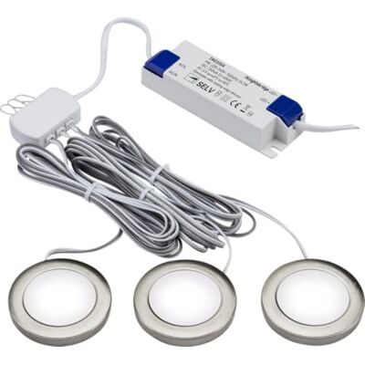 Knightsbridge Pack of 3 Cool White LED Dimmable Under Cabinet Lights in Brushed Chrome, UNDKIT3BCCW Knightsbridge Pack of 3 Cool White LED Dimmable Under Cabinet Lights in Brushed Chrome, UNDKIT3BCCW