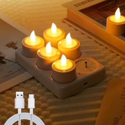 EXTSUD Led Tea Light 6pcs Rechargeable Tea Lights with Charging Base, Electric LED Tealights Flameless Candles Battery Tea Lights Flickering for Christmas Wedding Halloween Party Home Decorations EXTSUD Led Tea Light 6pcs Rechargeable Tea Lights with Charging Base, Electric LED Tealights Flameless Candles Battery Tea Lights Flickering for Christmas Wedding Halloween Party Home Decorations