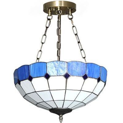 HOMCOM 34 cm Tiffany Style Ceiling Light, Vintage Stained Glass Chandelier with 3 E27 Sockets, Semi Flush Mount Pendant Light for Living Room, Bedroom, Hallway, Bulbs Not Included, Blue and White HOMCOM 34 cm Tiffany Style Ceiling Light, Vintage Stained Glass Chandelier with 3 E27 Sockets, Semi Flush Mount Pendant Light for Living Room, Bedroom, Hallway, Bulbs Not Included, Blue and White
