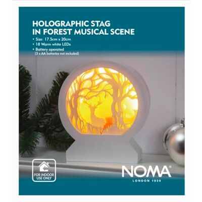 Noma Light Up Holographic Stag in Forest Musical Scene, 17.5 cm (Pack of 1) 18 Warm White LED Lights, Plays 8 Festive Songs, Battery Operated, Indoor Use Noma Light Up Holographic Stag in Forest Musical Scene, 17.5 cm (Pack of 1) 18 Warm White LED Lights, Plays 8 Festive Songs, Battery Operated, Indoor Use