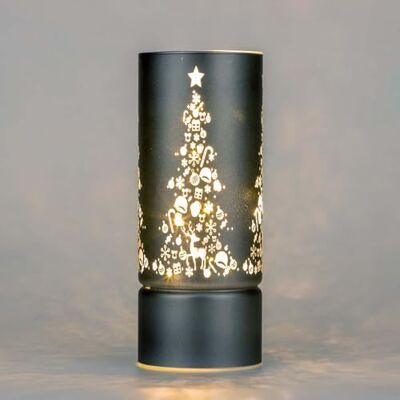 SHATCHI 22cm Christmas Decorated Vase Table Lamp Etched Glass Tube Xmas Grey Cylinder LED Fairy Lights Battery Operated Table Decoration SHATCHI 22cm Christmas Decorated Vase Table Lamp Etched Glass Tube Xmas Grey Cylinder LED Fairy Lights Battery Operated Table Decoration