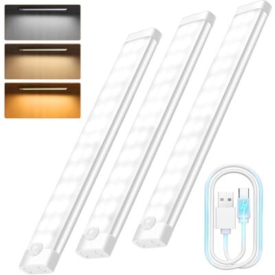 Woobroo Motion Sensor Lights 30cm Under Cabinet Kitchen Lights, 3 Color Rechargeable Night Light, Auto On/Off Dimming Wardrobe Lights for Stairs, Under Cabinet, Closet, Room, Wardrobe, 3 Pack Woobroo Motion Sensor Lights 30cm Under Cabinet Kitchen Lights, 3 Color Rechargeable Night Light, Auto On/Off Dimming Wardrobe Lights for Stairs, Under Cabinet, Closet, Room, Wardrobe, 3 Pack