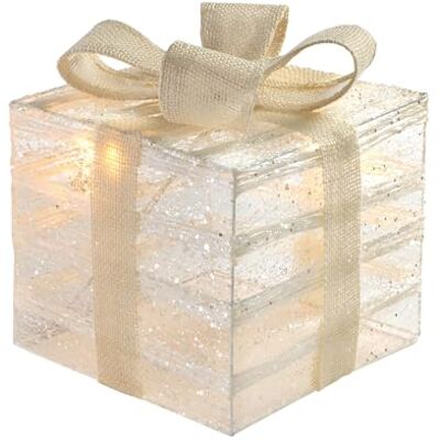 WeRChristmas Pre-Lit Paper String and Gauze Gift Box with 10 Warm LED Lights, 20 cm White WeRChristmas Pre-Lit Paper String and Gauze Gift Box with 10 Warm LED Lights, 20 cm White