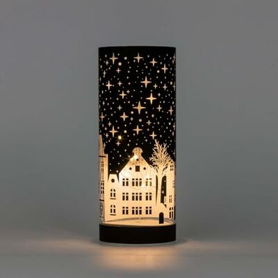 SHATCHI 17cm Christmas Decorated Vase Table Lamp Etched Glass Tube Xmas Deep Blue Cylinder LED Fairy Lights Battery Operated Table Decoration, Village SHATCHI 17cm Christmas Decorated Vase Table Lamp Etched Glass Tube Xmas Deep Blue Cylinder LED Fairy Lights Battery Operated Table Decoration, Village