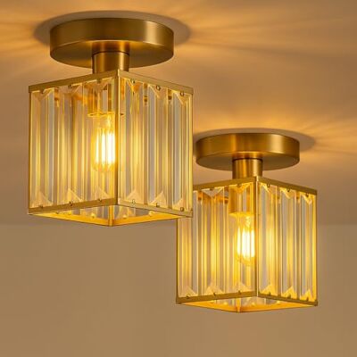 LEDSone Crystals Ceiling Light Fixtures Chandelier, Small Semi Flush Mount Ceiling Light Fitting for Hallway Entrance Kitchen Bedroom Dining Rooms Living Rooms Bar(2 Pack Gold) LEDSone Crystals Ceiling Light Fixtures Chandelier, Small Semi Flush Mount Ceiling Light Fitting for Hallway Entrance Kitchen Bedroom Dining Rooms Living Rooms Bar(2 Pack Gold)