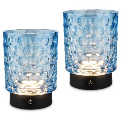 Briloner Set of 2 LED Table Lamps, Glass Body, Touch, Dimmable, Blue Set of 2, Touch Dimmable in Steps, Battery & Light Interchangeable, Bedside Lamp, Decorative Lamp, 2W, 150lm, 2700K, IP44 Briloner Set of 2 LED Table Lamps, Glass Body, Touch, Dimmable, Blue Set of 2, Touch Dimmable in Steps, Battery & Light Interchangeable, Bedside Lamp, Decorative Lamp, 2W, 150lm, 2700K, IP44