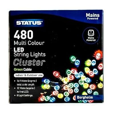 Status 480-LED Multicolour Cluster Lights, 6.9 m Lit on 10 m Lead, 8-Mode Indoor-Outdoor String for Trees & Parties, IP44 (BORGHOLM480MMC6) Status 480-LED Multicolour Cluster Lights, 6.9 m Lit on 10 m Lead, 8-Mode Indoor-Outdoor String for Trees & Parties, IP44 (BORGHOLM480MMC6)