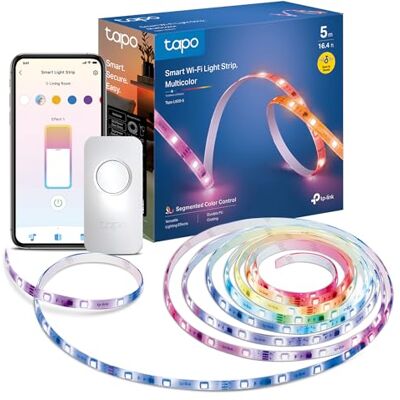 Tapo L920-5 5m Smart LED Strip Light RGBIC Music Sync WiFi LED Lights 50 Colour Zones, Music Sync, IP44, Cuttable, Works with Alexa & Google, App Control, No Hub Required Tapo L920-5 5m Smart LED Strip Light RGBIC Music Sync WiFi LED Lights 50 Colour Zones, Music Sync, IP44, Cuttable, Works with Alexa & Google, App Control, No Hub Required