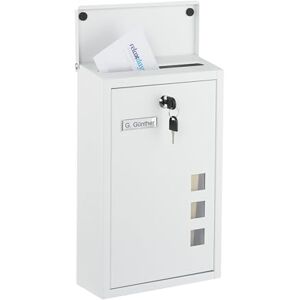 Relaxdays wall-mounted letterbox with windows, HxWxD: 40 x 25 x 11.5 cm, iron, 4 keys, compact design, white Relaxdays wall-mounted letterbox with windows, HxWxD: 40 x 25 x 11.5 cm, iron, 4 keys, compact design, white