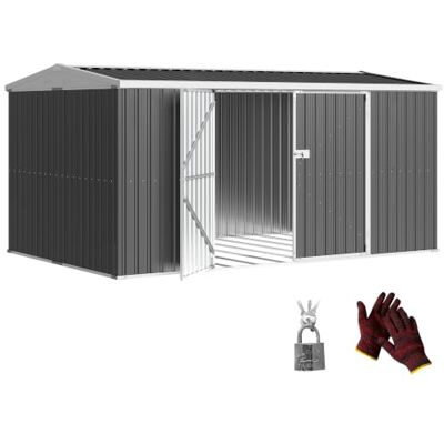 Outsunny 14 x 8ft Outdoor Garden Metal Storage Shed Lockable Door Grey Tool Storage Box, Garden Patio Lawn Use Outsunny 14 x 8ft Outdoor Garden Metal Storage Shed Lockable Door Grey Tool Storage Box, Garden Patio Lawn Use