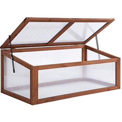 Outsunny Wooden Cold Frame, Small Polycarbonate Greenhouse for Plants with Openable & Tilted Top Cover, Brown, 100 x 65 x 40cm Outsunny Wooden Cold Frame, Small Polycarbonate Greenhouse for Plants with Openable & Tilted Top Cover, Brown, 100 x 65 x 40cm