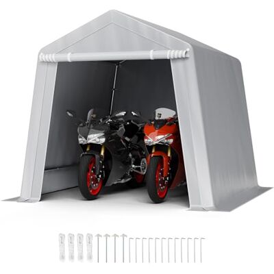 VEVOR Outdoor Storage Shed, 8 x 8 ft Portable Storage Tent with Roll-up Door & Vents, Waterproof Canopy Shed Shelter, Heavy Duty Frame, Patio Garage Carport for Motorcycle, Lawn Mower, Bike, Grey VEVOR Outdoor Storage Shed, 8 x 8 ft Portable Storage Tent with Roll-up Door & Vents, Waterproof Canopy Shed Shelter, Heavy Duty Frame, Patio Garage Carport for Motorcycle, Lawn Mower, Bike, Grey