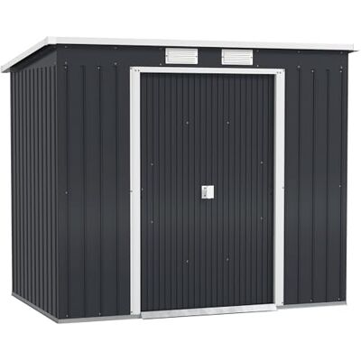 Outsunny 7 x 4ft Lean to Garden Shed with Foundation Kit, Double Door and Vents, Outdoor Metal Storage Shed for Equipment Tools, Dark Grey Outsunny 7 x 4ft Lean to Garden Shed with Foundation Kit, Double Door and Vents, Outdoor Metal Storage Shed for Equipment Tools, Dark Grey