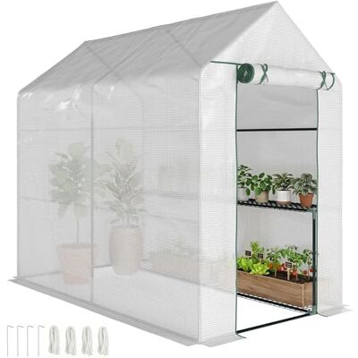 Outsunny Walk In Greenhouse with 2-Tier Shelves, Roll up Zip Panel Door, Garden Polytunnel Steeple Grow House for Outdoor, 6 x 4 x 6ft White Outsunny Walk In Greenhouse with 2-Tier Shelves, Roll up Zip Panel Door, Garden Polytunnel Steeple Grow House for Outdoor, 6 x 4 x 6ft White
