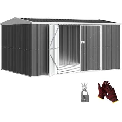 Outsunny 14 x 8ft Outdoor Garden Metal Storage Shed with Lockable Door, Tool Storage Box for Garden, Patio and Lawn, Grey Outsunny 14 x 8ft Outdoor Garden Metal Storage Shed with Lockable Door, Tool Storage Box for Garden, Patio and Lawn, Grey