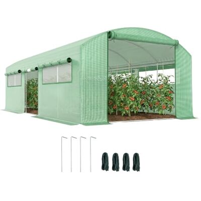 Outsunny Polytunnel Greenhouse - 3 Doors - 6x3x2m - Green Outsunny Polytunnel Greenhouse - 3 Doors - 6x3x2m - Green