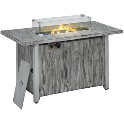 Outsunny Propane Gas Fire Pit Table for Garden 50000 BTU 109x56x63cm Grey Smokeless Firepit, Outdoor Patio Heater, Waterproof Cover, Glass Screen, Glass Beads, Lid, Wood Effect Outsunny Propane Gas Fire Pit Table for Garden 50000 BTU 109x56x63cm Grey Smokeless Firepit, Outdoor Patio Heater, Waterproof Cover, Glass Screen, Glass Beads, Lid, Wood Effect
