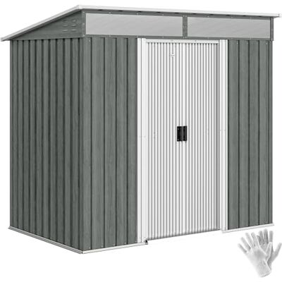 Outsunny 6.5 x 4FT Metal Garden Shed with Foundation Kit, Waterproof Galvanised Steel Tool Storage Shed with Lock, Keys, Double Sliding Doors, Pent Roof, 2 Vents, Light Grey Wood Effect Outsunny 6.5 x 4FT Metal Garden Shed with Foundation Kit, Waterproof Galvanised Steel Tool Storage Shed with Lock, Keys, Double Sliding Doors, Pent Roof, 2 Vents, Light Grey Wood Effect
