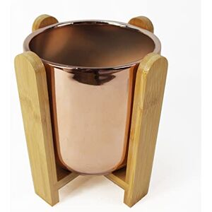 Leaf 16cm Gold Ceramic Planter with Bamboo Stand - Planter Leaf 16cm Gold Ceramic Planter with Bamboo Stand - Planter