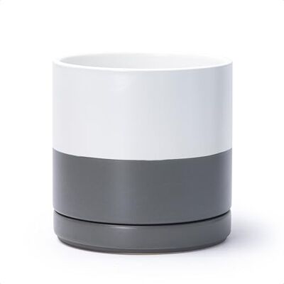 D'vine Dev Ceramic Planter Pot with Drainage Hole and Saucer, Indoor Cylinder Round Planter Pot, 8 Inch, White/Speckled Grey, 94-O-M-6 D'vine Dev Ceramic Planter Pot with Drainage Hole and Saucer, Indoor Cylinder Round Planter Pot, 8 Inch, White/Speckled Grey, 94-O-M-6