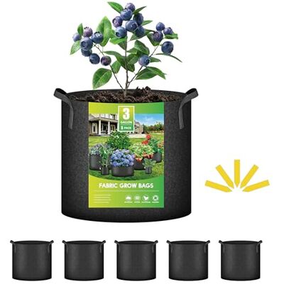 iPower GLGROWBAG3X5 3 gallon 5 pack grow bags fabric aeration pots container with strap handles for nursery and plants, 3 gallon, black. iPower GLGROWBAG3X5 3 gallon 5 pack grow bags fabric aeration pots container with strap handles for nursery and plants, 3 gallon, black.