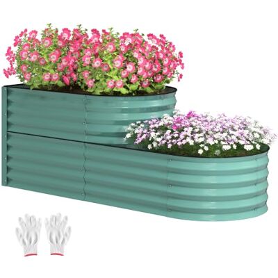 Outsunny 2-Tier Galvanised Raised Garden Bed, 150 x 60 x 57cm, Dark Green Outdoor Metal Planter Box, Open Bottom, Safety Edging, Gloves, for Vegetables, Flowers, Fruits and Herbs Outsunny 2-Tier Galvanised Raised Garden Bed, 150 x 60 x 57cm, Dark Green Outdoor Metal Planter Box, Open Bottom, Safety Edging, Gloves, for Vegetables, Flowers, Fruits and Herbs