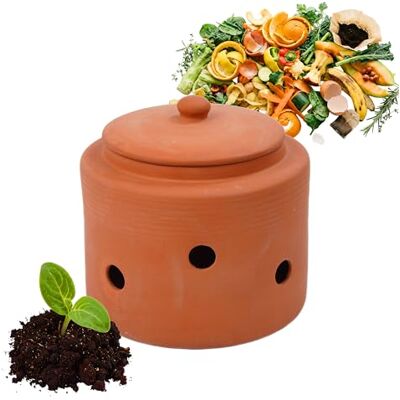 Relaxdays in-ground worm composter 3 L, terracotta clay pot with lid for kitchen waste, garden & beds Relaxdays in-ground worm composter 3 L, terracotta clay pot with lid for kitchen waste, garden & beds