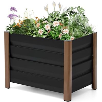 GarveeHome Large Galvanised Steel Raised Square Vegetable Garden Planter with 4 Feet and Drainage Holes, Durable & Rustproof, Raised Tub/Garden Bed for Garden, Terrace, Balcony (60 x 40 x 45 cm, Black GarveeHome Large Galvanised Steel Raised Square Vegetable Garden Planter with 4 Feet and Drainage Holes, Durable & Rustproof, Raised Tub/Garden Bed for Garden, Terrace, Balcony (60 x 40 x 45 cm, Black