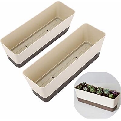 Skelang 12 Inch Plastic Rectangular Plant Pot, Watering Plant Container with Drainage Hole, Window Planter Box with Saucer for Succulent Plants, Flowers, Indoor Plants, African Violets, Pack of 2 Skelang 12 Inch Plastic Rectangular Plant Pot, Watering Plant Container with Drainage Hole, Window Planter Box with Saucer for Succulent Plants, Flowers, Indoor Plants, African Violets, Pack of 2