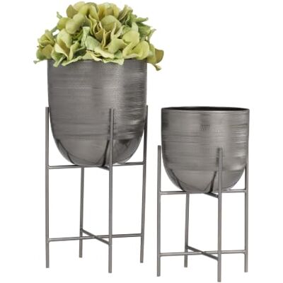 Deco 79 Decorative Indoor Outdoor Planter, Flower Pot for Living Room, Kitchen, Office, Patio Entryway, Metal, Gray Deco 79 Decorative Indoor Outdoor Planter, Flower Pot for Living Room, Kitchen, Office, Patio Entryway, Metal, Gray