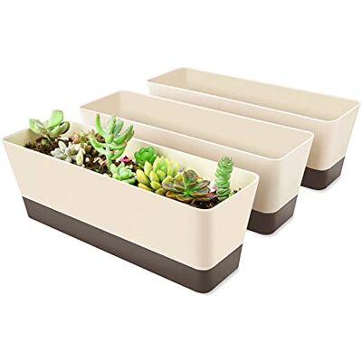 SUREAM 3 Pack Indoor Window Box Planter, 12x3.8 Inch Rectangle Herb Planter with Tray, Modern Small Succulent Cactus Flower Plastic Plant Pot for Window Sill, Garden Balcony, Office Shelf Decoration SUREAM 3 Pack Indoor Window Box Planter, 12x3.8 Inch Rectangle Herb Planter with Tray, Modern Small Succulent Cactus Flower Plastic Plant Pot for Window Sill, Garden Balcony, Office Shelf Decoration
