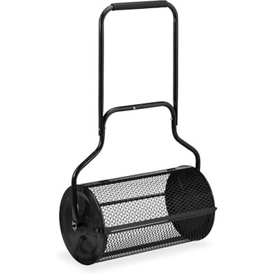 Relaxdays Compost Spreader for Lawns, Mesh Basket 65 L, Garden Peat Roller with Handle, HWD: 117x74x36 cm, Black Relaxdays Compost Spreader for Lawns, Mesh Basket 65 L, Garden Peat Roller with Handle, HWD: 117x74x36 cm, Black