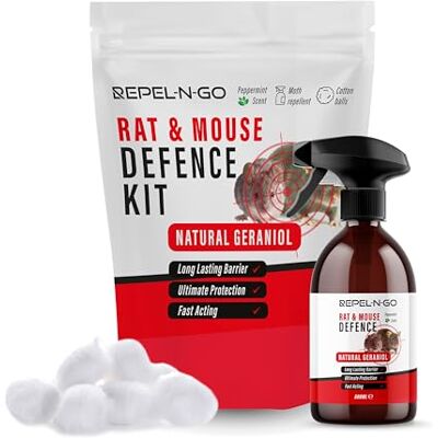 Repel-N-Go Rat & Mouse Repellent Kit Rodent Deterrent Spray Natural Eco-Friendly Pest Control Defence Contains Peppermint, Geraniol & Cotton Balls 500ml Repel-N-Go Rat & Mouse Repellent Kit Rodent Deterrent Spray Natural Eco-Friendly Pest Control Defence Contains Peppermint, Geraniol & Cotton Balls 500ml