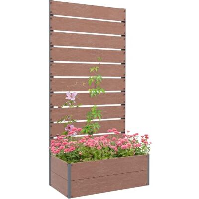 Outsunny Garden Planter with Trellis, Planter Box 72x38x150cm, Light Brown for Climbing Plants, Vines, Flowers, Freestanding Raised Bed, for Garden Outdoor Patio, Drainage Gap Outsunny Garden Planter with Trellis, Planter Box 72x38x150cm, Light Brown for Climbing Plants, Vines, Flowers, Freestanding Raised Bed, for Garden Outdoor Patio, Drainage Gap